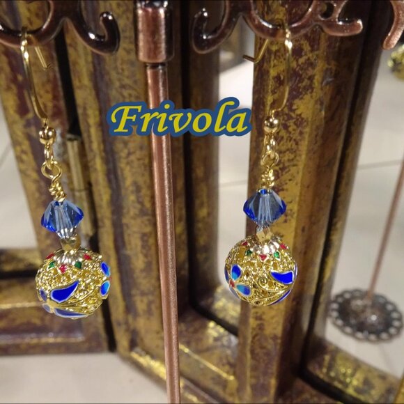 Cloisonne earrings in six blue variations of artful design - Picture 4 of 8